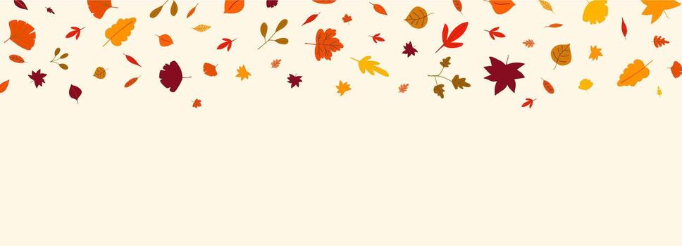 Autumn background with falling leaves in the wind. Fall thanksgiving banner frame border design vector