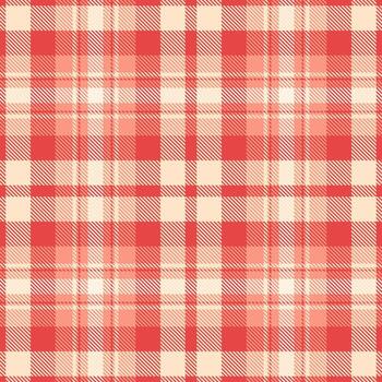 Warm, seamless plaid pattern. A classic fabric design in peach and red hues, perfect for backgrounds, textiles, and adding a cozy, rustic touch to any project. vector