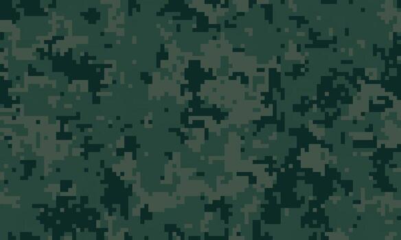 Abstract digital camouflage pattern. Dark green pixelated texture ideal for backgrounds, website design, military themes, or fabric prints. Conveys stealth, concealment, and strategic concepts. vector