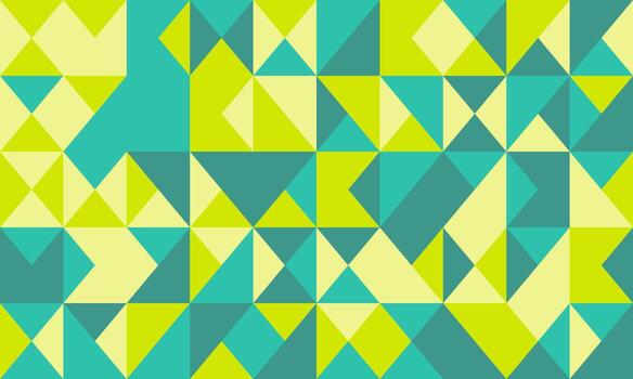 Vibrant geometric pattern featuring a dynamic interplay of teal and lime green triangles and squares. Perfect for backgrounds, website design, textile prints, or modern presentations. vector