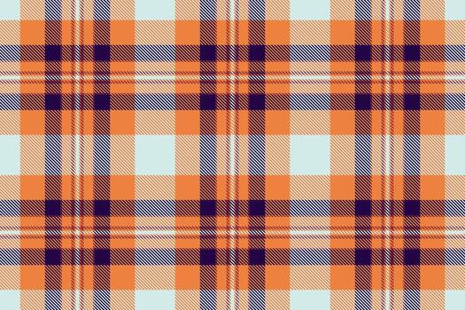 Detailed plaid pattern. Orange and dark blue lines interweave, creating a rustic and classic style. Perfect for fabric, textile, or background designs. vector