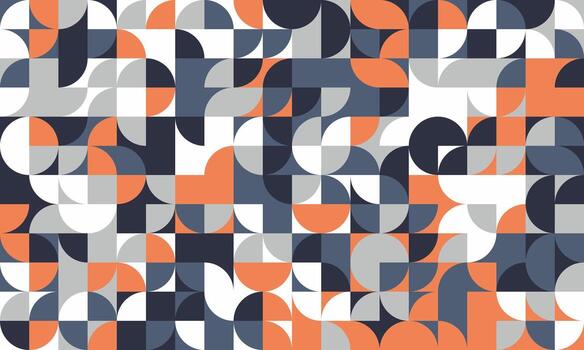 Abstract geometric pattern featuring a vibrant array of circles and squares in muted orange, gray, and navy blue. Ideal for modern website backgrounds, presentations, or textile designs. vector