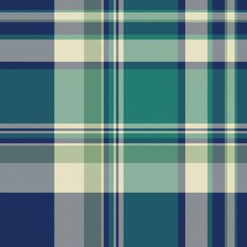 Classic plaid pattern with intersecting lines in cool blue, green, and neutral tones. Versatile backdrop for design, fashion, or textile projects. Retro aesthetic. vector