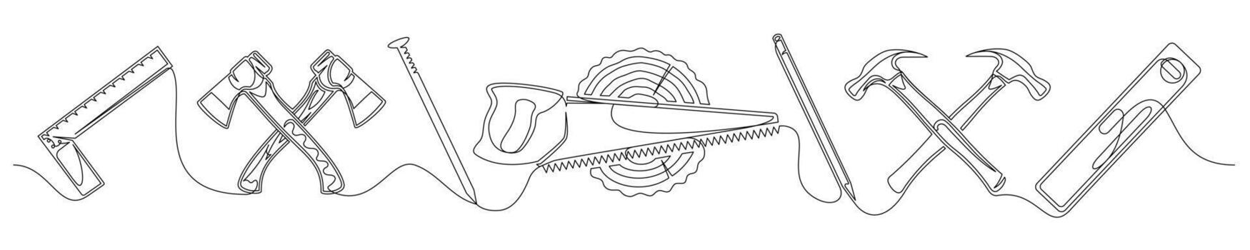 Continuous one line carpentry elements illustration vector
