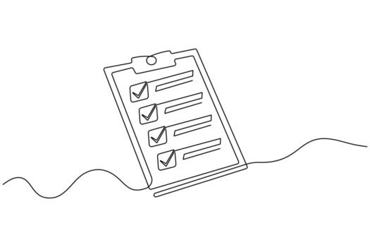 elegante uno línea Arte de Lista de Verificación y portapapeles mínimo contorno bosquejo vector