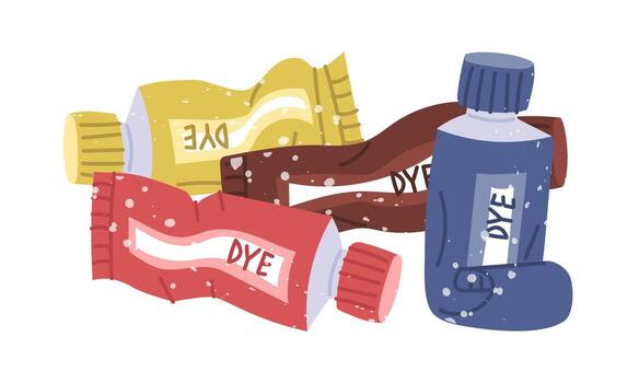 A group of multi-colored paint tubes. A flat, colorful illustration with white noise splashes. A group of squeezed acrylic paints. Perfect for creative projects related to color. vector