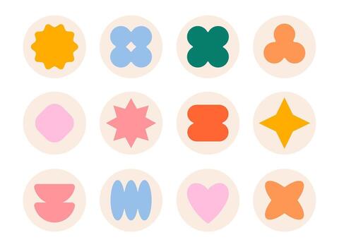 Collection of Colorful Abstract Shapes in Circles vector