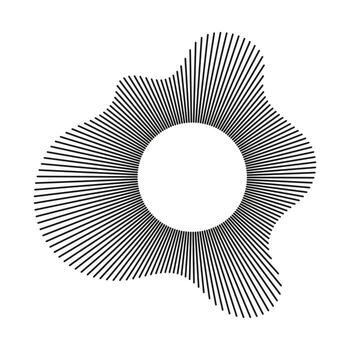 Sound circle lines. Equalizer logo, radial spectrum. Voice symbol. Circular wave. Black radial frame. Sound ring. Wavy frame pattern. Radial rays. Depicting audio music icon. Design element. vector