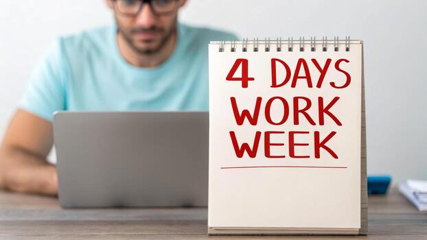 4 day workweek planner concept with notebook and laptop on desk inspiring productivity and balance photo