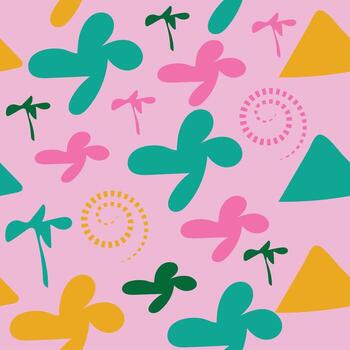 Abstract Shapes and Desert Plants Seamless Pattern vector