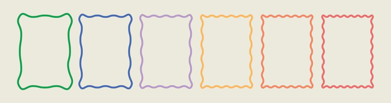 Zigzag wavy edge rectangle frame set. Jagged geometric border shapes for template, sticker, and social media design vector
