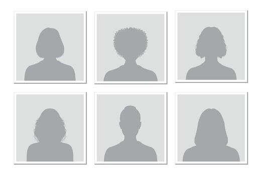 Set of female profile silhouette icons - Gray placeholder avatar set for user interface, app, and web design vector