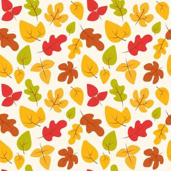 Simple autumn leaves seamless pattern on neutral pastel background. Colorful fall foliage repeating background vector