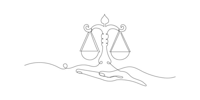 continuous line hand with legal scales.single line drawing of open hand with scales vector