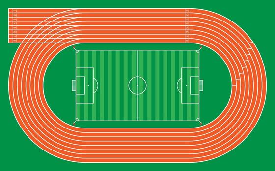 eight running tracks with football stadium for pattern and design, illustration. vector