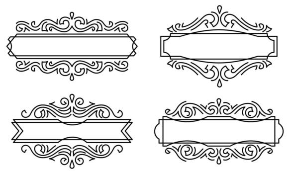Set of line curl retro frames. Modern decorative linear backgrounds. vector