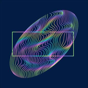 Particles and wavy lines in shape. Linear wave style. vector