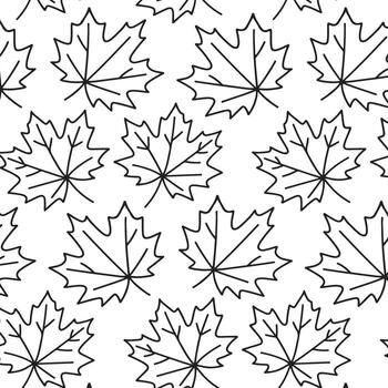 Black and white illustration of maple leaves arranged in a seamless pattern, showcasing intricate details and natural forms, ideal for backgrounds and textile designs vector