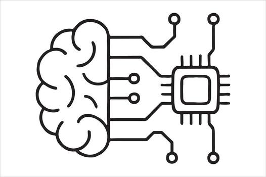 artificial inteligencia cerebro chip conexión icono silueta un blanco antecedentes vector
