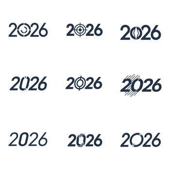 Nine variations of the year 2026 in a silhouette style isolated on white background vector