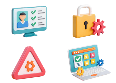 3d icone computer sicurezza dati profilo avvertimento e impostazioni Immagine png