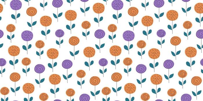 Abstract simple flowers and plants. Seamless pattern. Outline drawings of hand-drawn flowers and doodles. Line icons, repeating background. vector