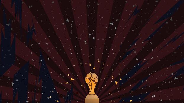 Dramatic Abstract Football Trophy Sunburst Background for Soccer Tournament Finale. Dark Maroon Ray Wallpaper with Glowing Gold Award and Dynamic Shards vector