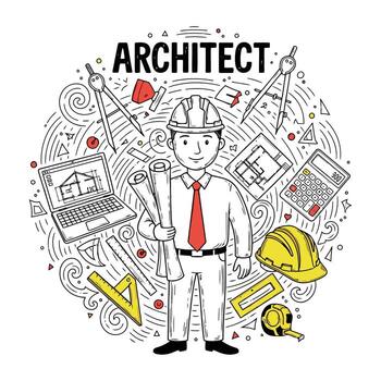 Art of architect with tools and blueprints vector