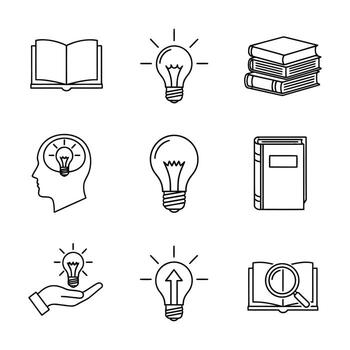 Art of set of handdrawn icons representing ideas and learning vector