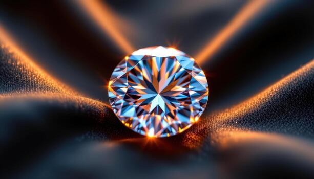 un diamante piedra preciosa metido en negro seda, radiante intenso brillantez y fuego con perfectamente simétrico facetas atrapando múltiple ligero fuentes. foto