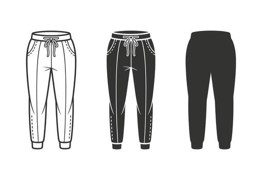 Three styles of jogger pants in different artistic renderings vector