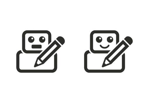 Robot with pencil icon showing emotion and writing vector