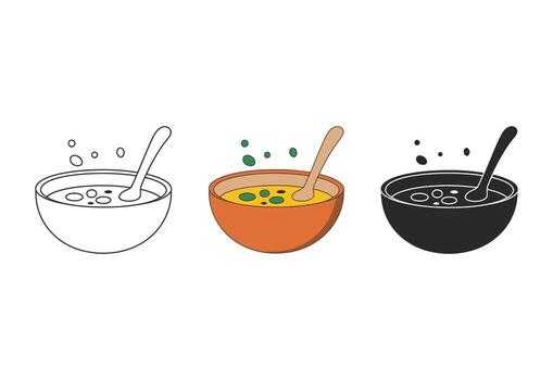 Three bowls of soup in different styles vector