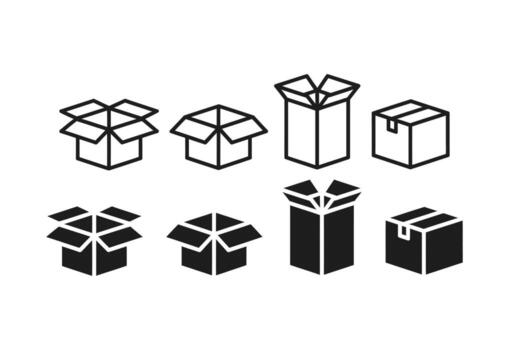 colección de abierto y cerrado cartulina caja íconos vector