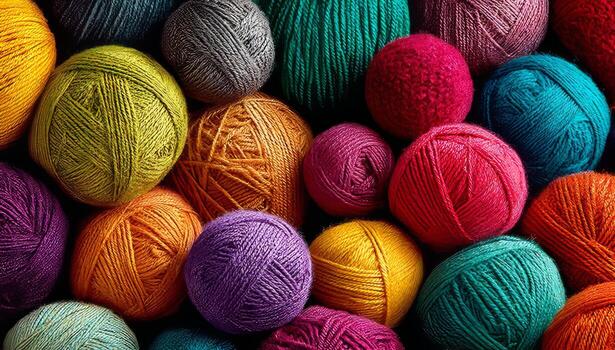 Colorful yarn balls creating a vibrant textile background photo