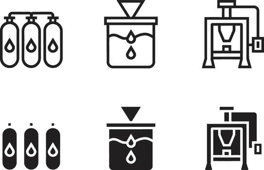 Set of three minimalist line icons representing water filtration and purification processes vector