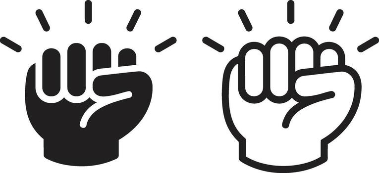 Two fists raised in solidarity and protest with sparkle effect vector