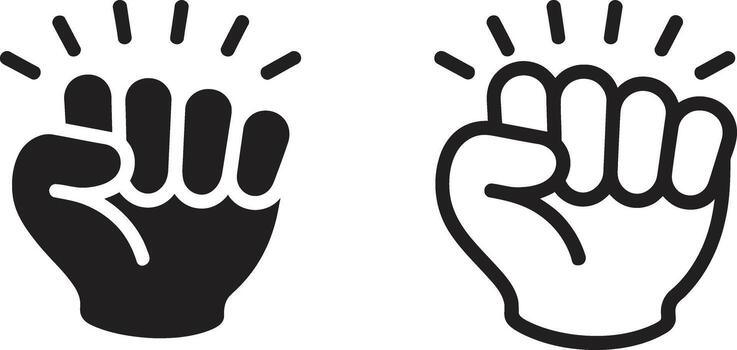 Two stylized fists one solid black and one outlined symbolizing power and strength vector