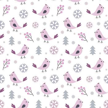 sin costura modelo con un pájaro, copo de nieve, y un rama con bayas. ilustración vector