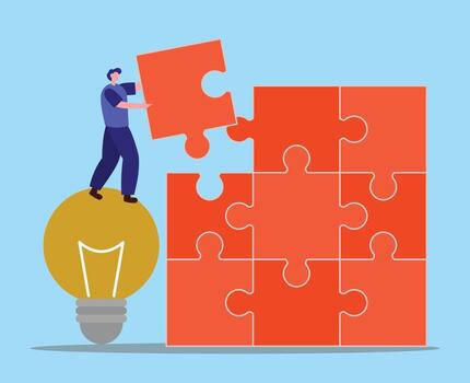 problema resolviendo concepto . problema y solución resolviendo a Mira ideas personas trabajando concepto con rompecabezas pedazo vector