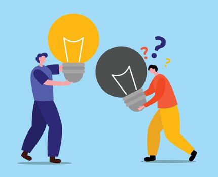 trabajo en equipo concepto para problema resolviendo problema y solución en negocio resolviendo a Mira ideas con el personas trabajando concepto vector