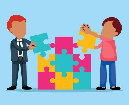 personas trabajando en rompecabezas trabajando concepto. trabajo en equipo concepto para problema resolviendo trabajo equipo unión rompecabezas piezas vector