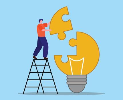 concepto para problema resolviendo problema y solución en negocio resolviendo a Mira ideas con el personas trabajando concepto con bombilla vector