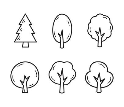 Illustration of various tree shapes isolated on white background for design vector