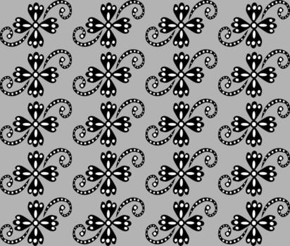 Seamless abstract floral pattern in black and white on a gray background vector