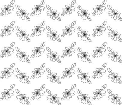 Seamless geometric print featuring a black abstract pattern of doodle flowers on a white background vector