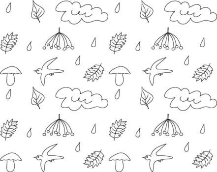 Seamless print of a black abstract pattern of doodle-style shapes on a white background vector