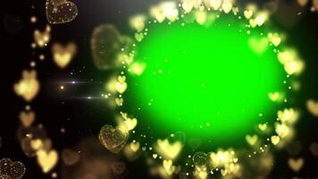 croma llave verde pantalla corazones cubrir para Boda y romántico animación plantillas con dorado corazón diseño con seis diapositivas presentación plantillas con verde pantalla efecto y introducción animación video