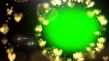 romantisk gyllene hjärta animering mall med grön skärm bakgrund för kärlek tema och bröllop projekt med fyra bildspel presentation mallar med grön skärm effekt och outro animering video