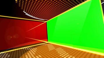 Green screen studio background for broadcast and news with red and gold elements animated with intro animation video